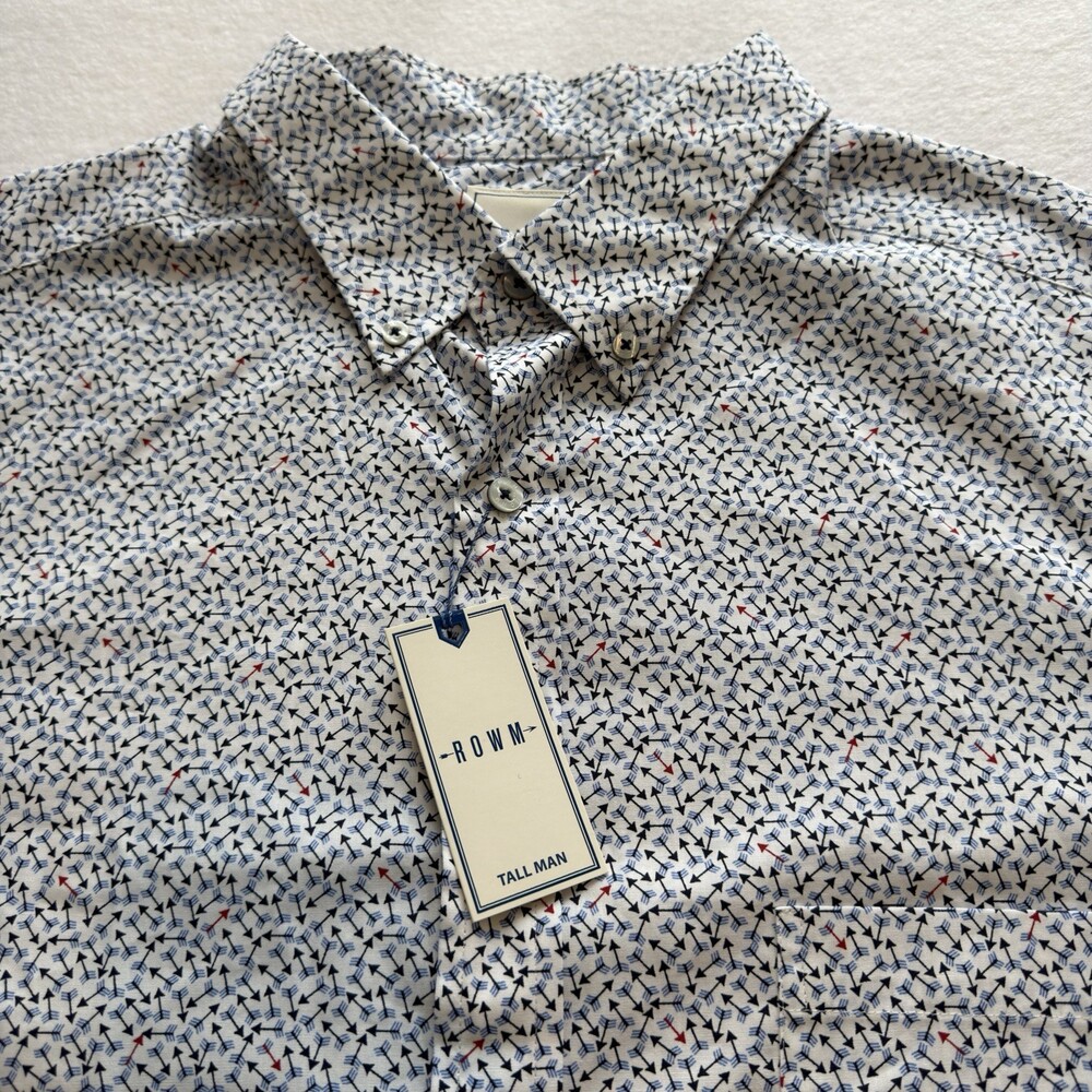 Dillar’s ROWM Tall Man Button Down Shirt 2XT NWT Long Sleeve Arrow Print White